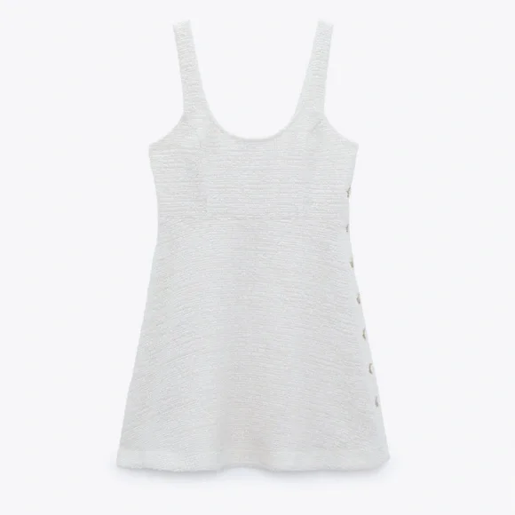 Zara Cream Mini Dress with Button Detail - Picture 4 of 9